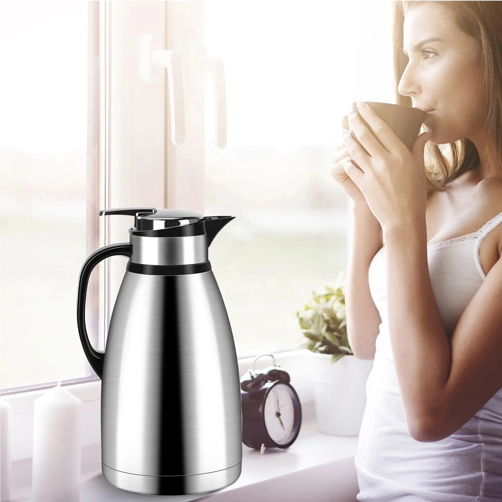 102 Oz Stainless Steel Thermal Coffee Carafe for Keeping Hot, Insulated Coffee Pot Double Walled Vacuum Thermos for Coffee, Tea, Hot Beverage Dispenser 12 Hour Heat Retention, Silver