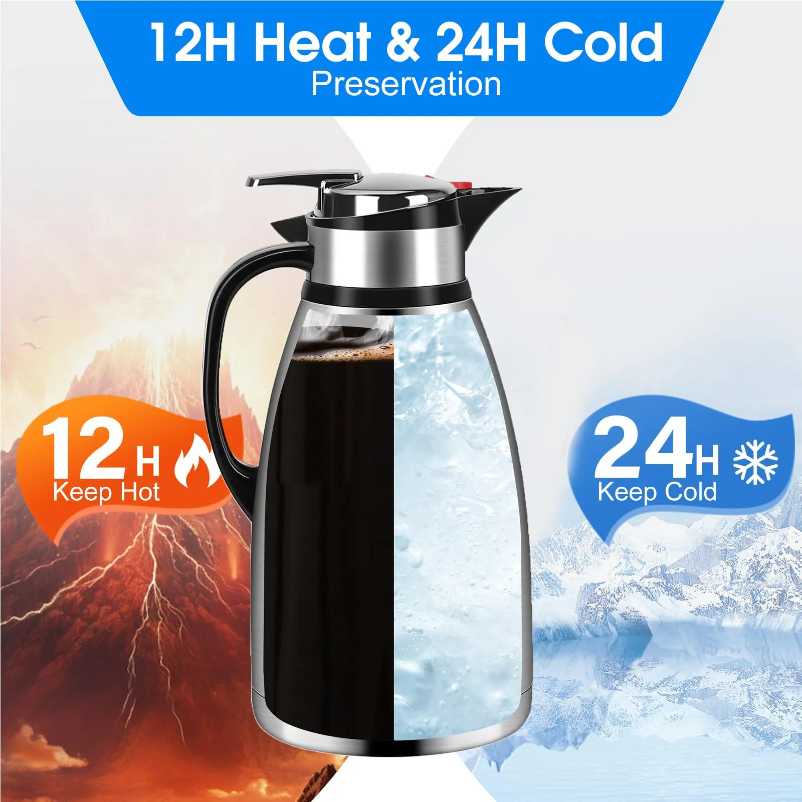 102 Oz Stainless Steel Thermal Coffee Carafe for Keeping Hot, Insulated Coffee Pot Double Walled Vacuum Thermos for Coffee, Tea, Hot Beverage Dispenser 12 Hour Heat Retention, Silver