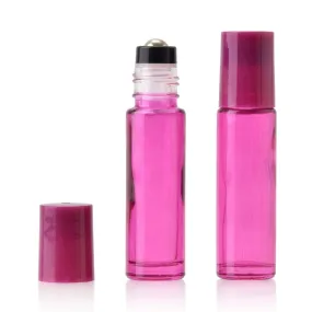 10ml Pink Glass Roller Bottle with Pink Lid (5 pack)