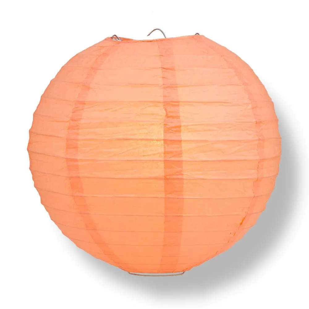 10" Peach / Orange Coral Round Paper Lantern, Even Ribbing, Chinese Hanging Wedding & Party Decoration