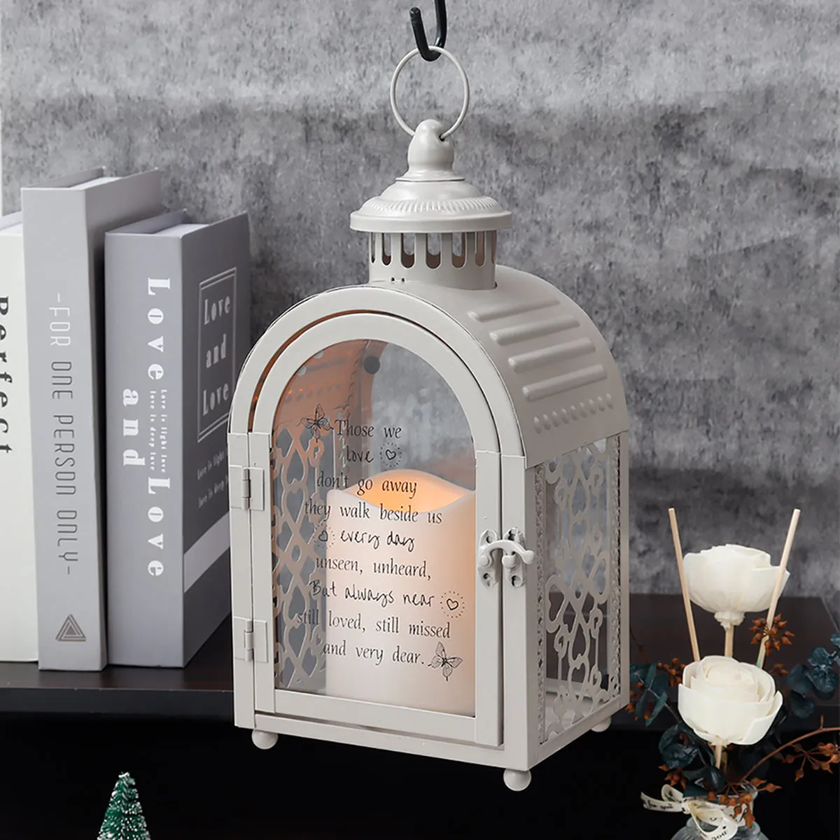 11''High Remembrance Lantern with Timer Candle Bereavement Sympathy Gift Memorial Lantern (Grey)