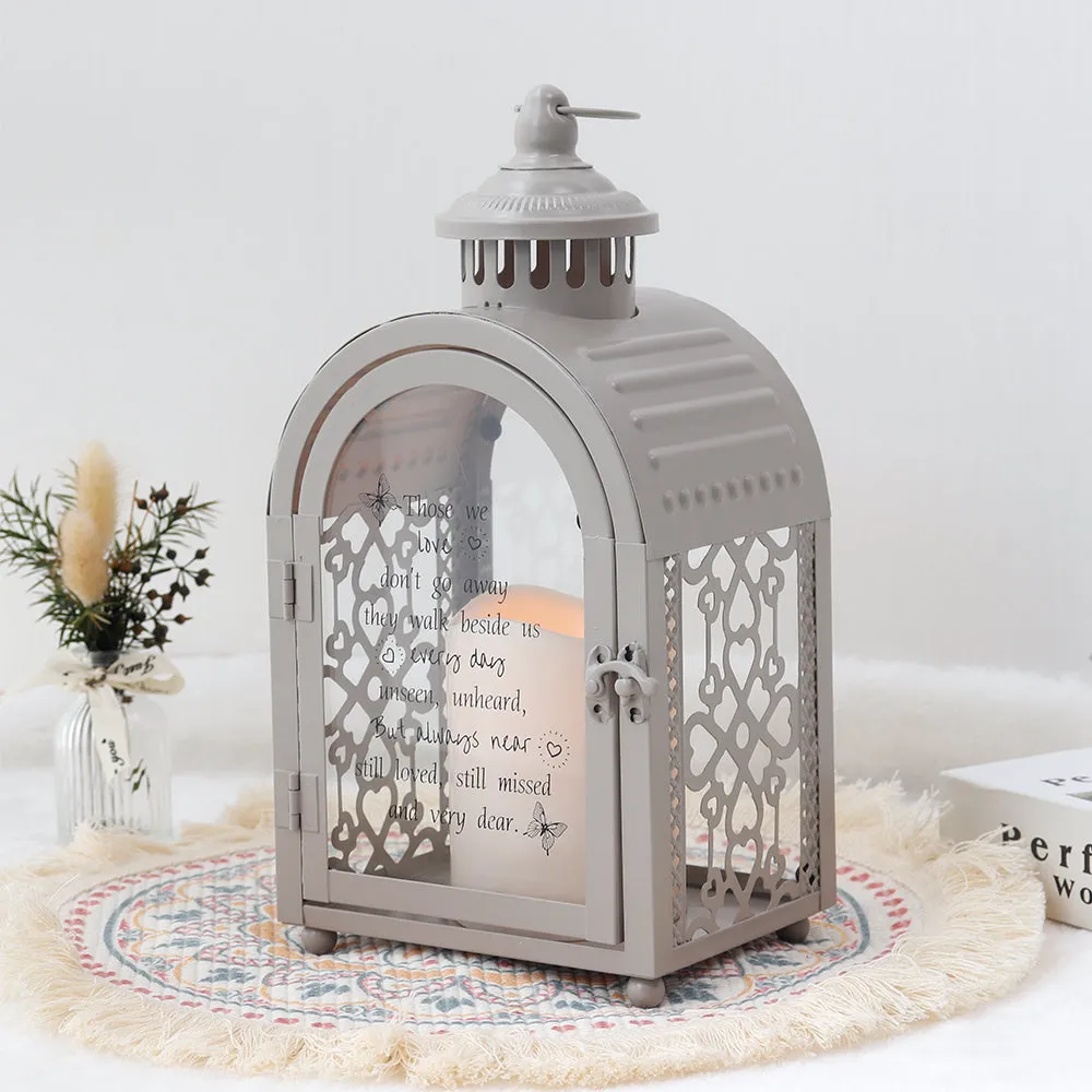 11''High Remembrance Lantern with Timer Candle Bereavement Sympathy Gift Memorial Lantern (Grey)