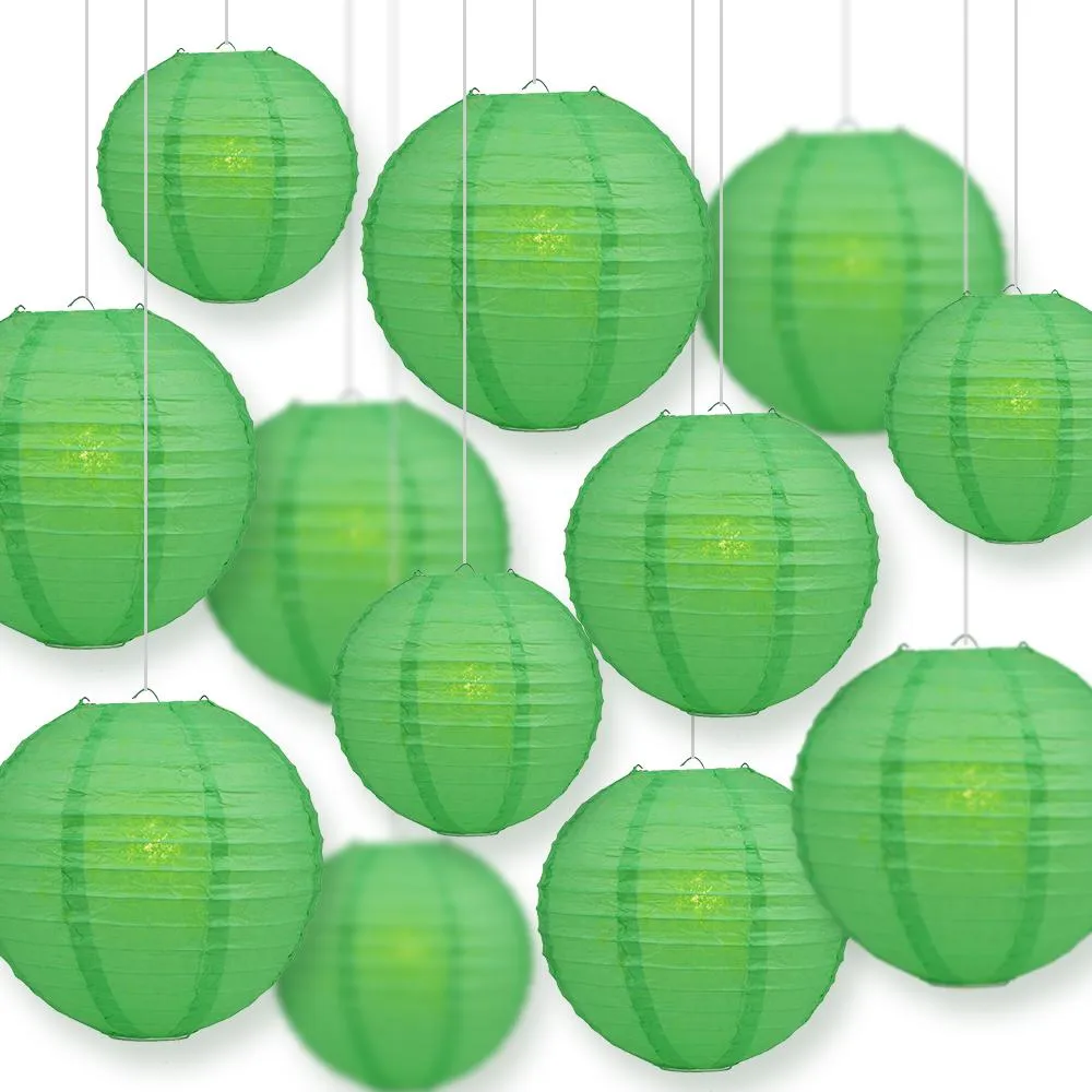 12-PC Emerald Green Paper Lantern Chinese Hanging Wedding & Party Assorted Decoration Set, 12/10/8-Inch