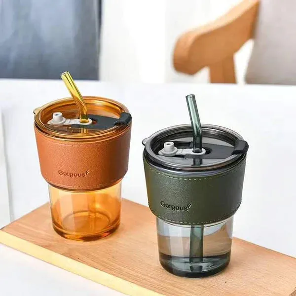 350ml Glass Tumbler with a Leather protective Sleeve