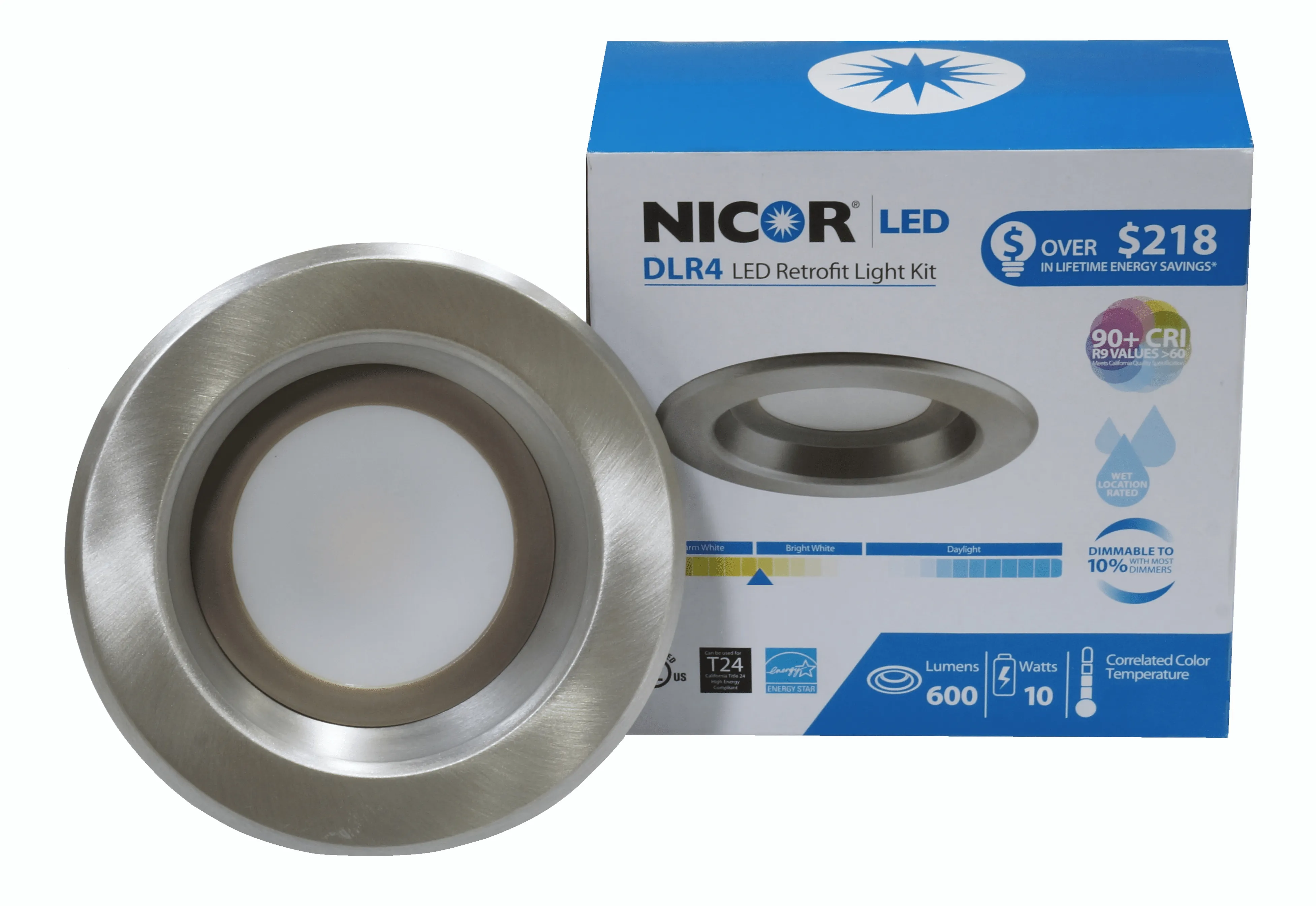 4-Inch Nickel LED Recessed Downlight in 4000K 93CRI