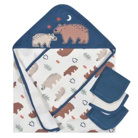 4-Piece Baby Boys Bear Hooded Towel & Washcloth Set