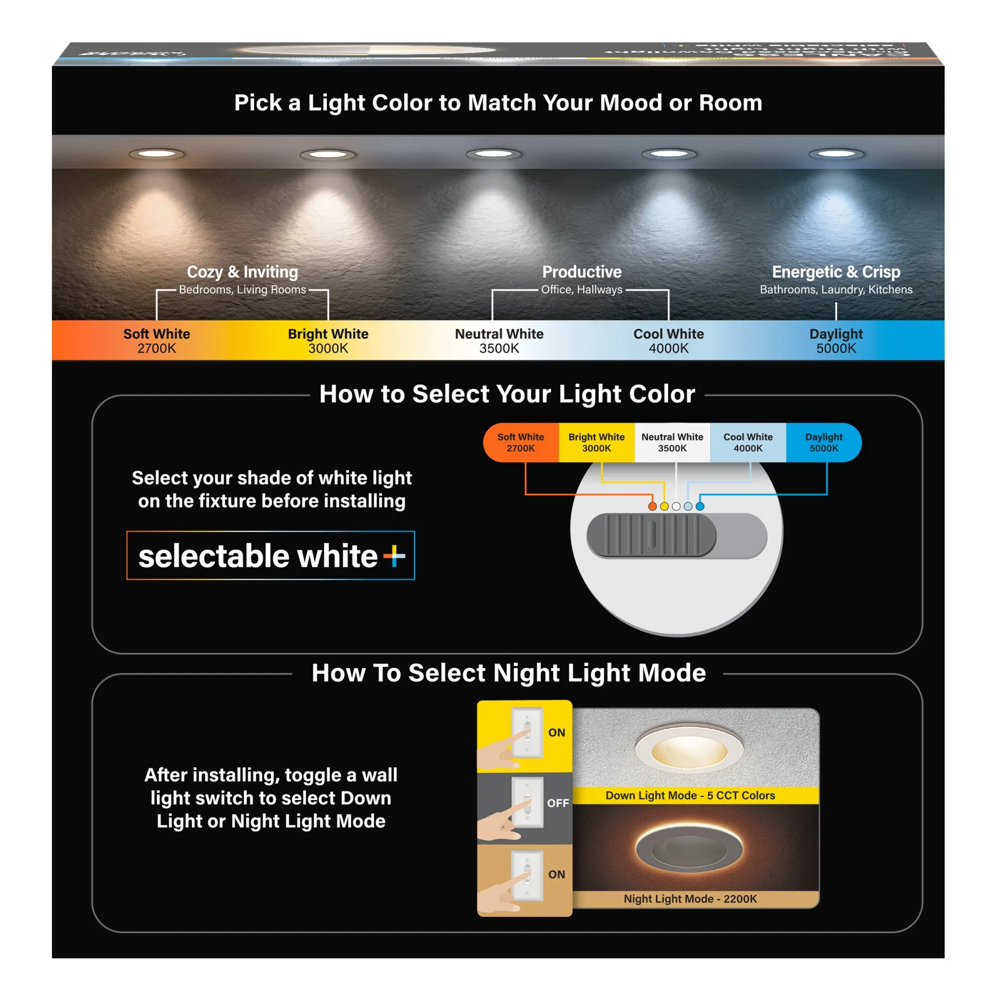 6 in. Tethered J-Box Selectable White (5CCT) High Output LED Downlight With Night Light Mode