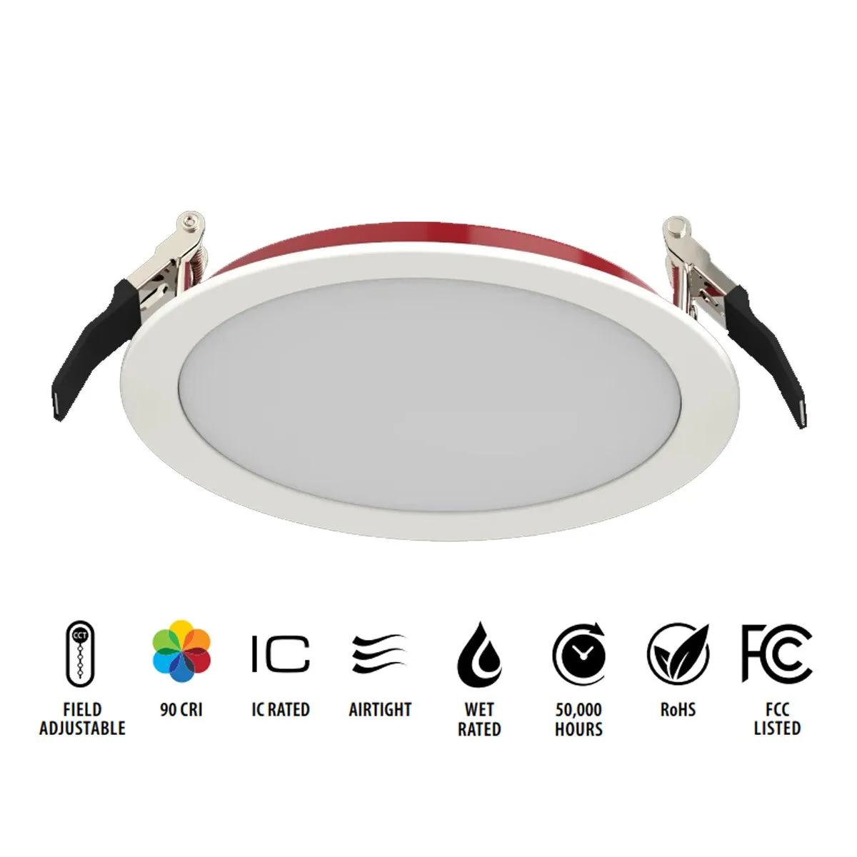 6" Edge-Lit Fire Resistant Wafer LED Recessed Light, 1400 Lumens, Selectable CCT, Smooth Trim