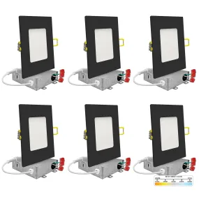 6" Inch Square Black Canless Recessed Lighting Slim LED Wafer Lights - Wet Rated - 5CCT 2700K-5000K - 1050LM