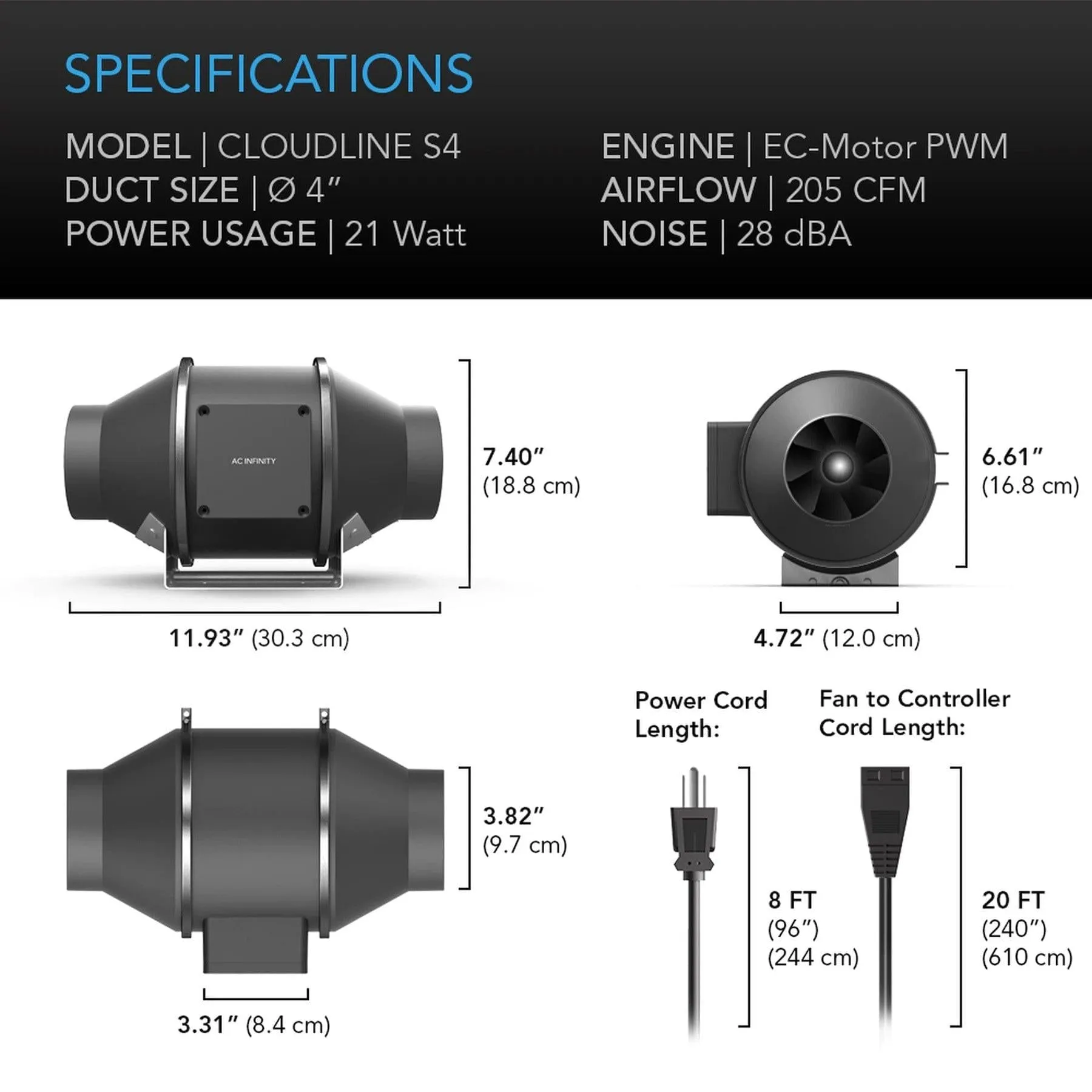 AC Infinity Cloudline Pro EC Fan S-series