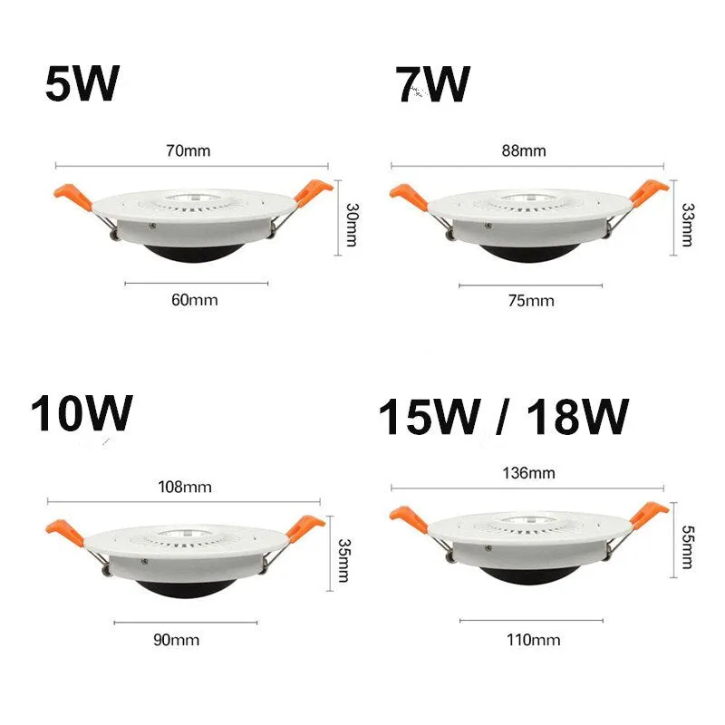 AC/DC 12V 24V 360° Rotatable Angle LED Recessed Downlight 5W 7W 10W 15W 18W LED Ceiling Spot Light 3000K/4000K/6000K