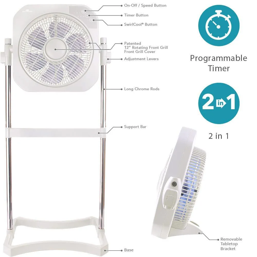 Air Innovations AI-4600 12” Swirl Cool 2-in-1 Fan with Remote