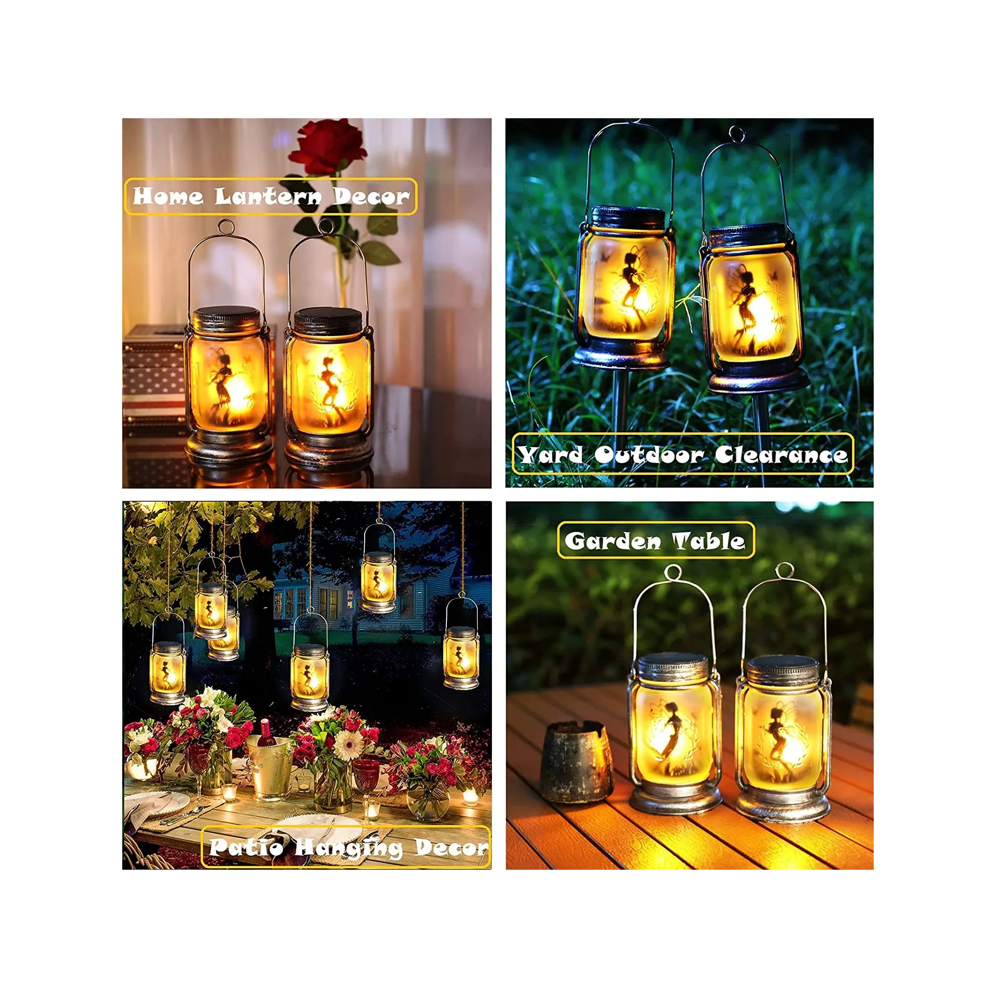 ANGMLN Outdoor Solar Flame Lanterns | Raincoats| To Hang In The Garden| Halloween Fairy Lanterns| Flickering Flames Solar Lights Decor For Patio | Decorations | 2 Pack