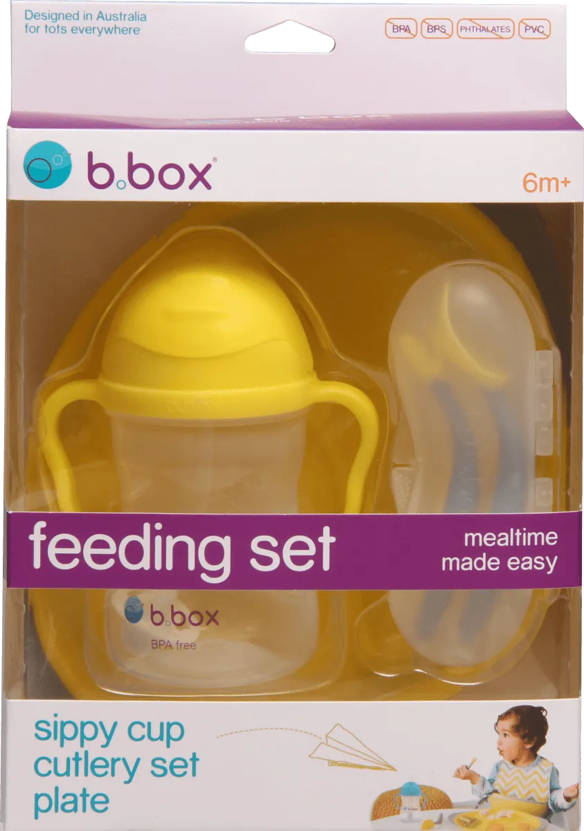 B.Box Feeding Set - Divider Plate, Sippy Cup & Cutlery Set - Lemon Sherbet