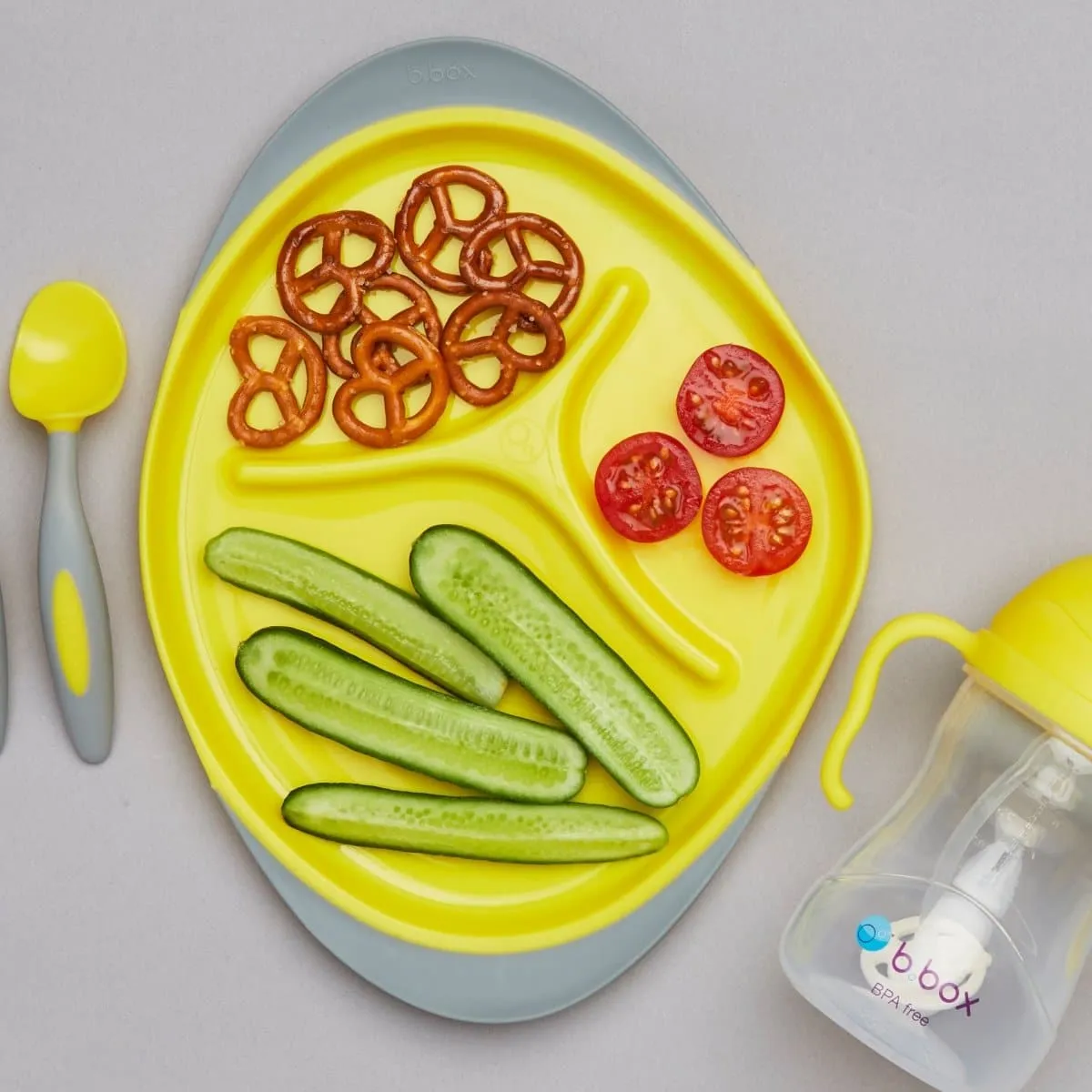 B.Box Feeding Set - Divider Plate, Sippy Cup & Cutlery Set - Lemon Sherbet