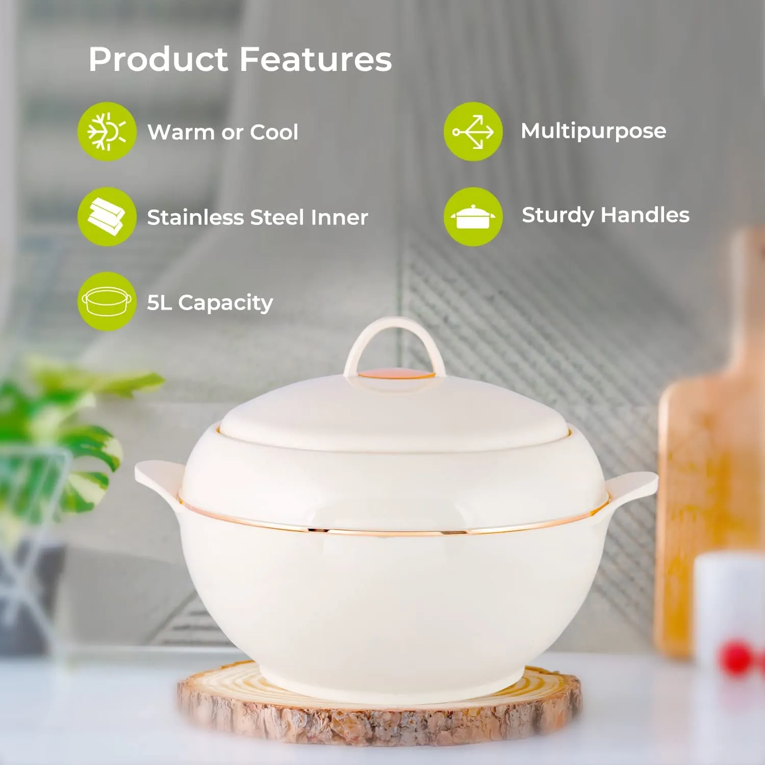 Beige Casserole Hot Pot Food Warmer 5L