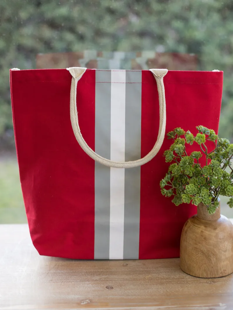 Campus Stripe Tote Bag - Crimson