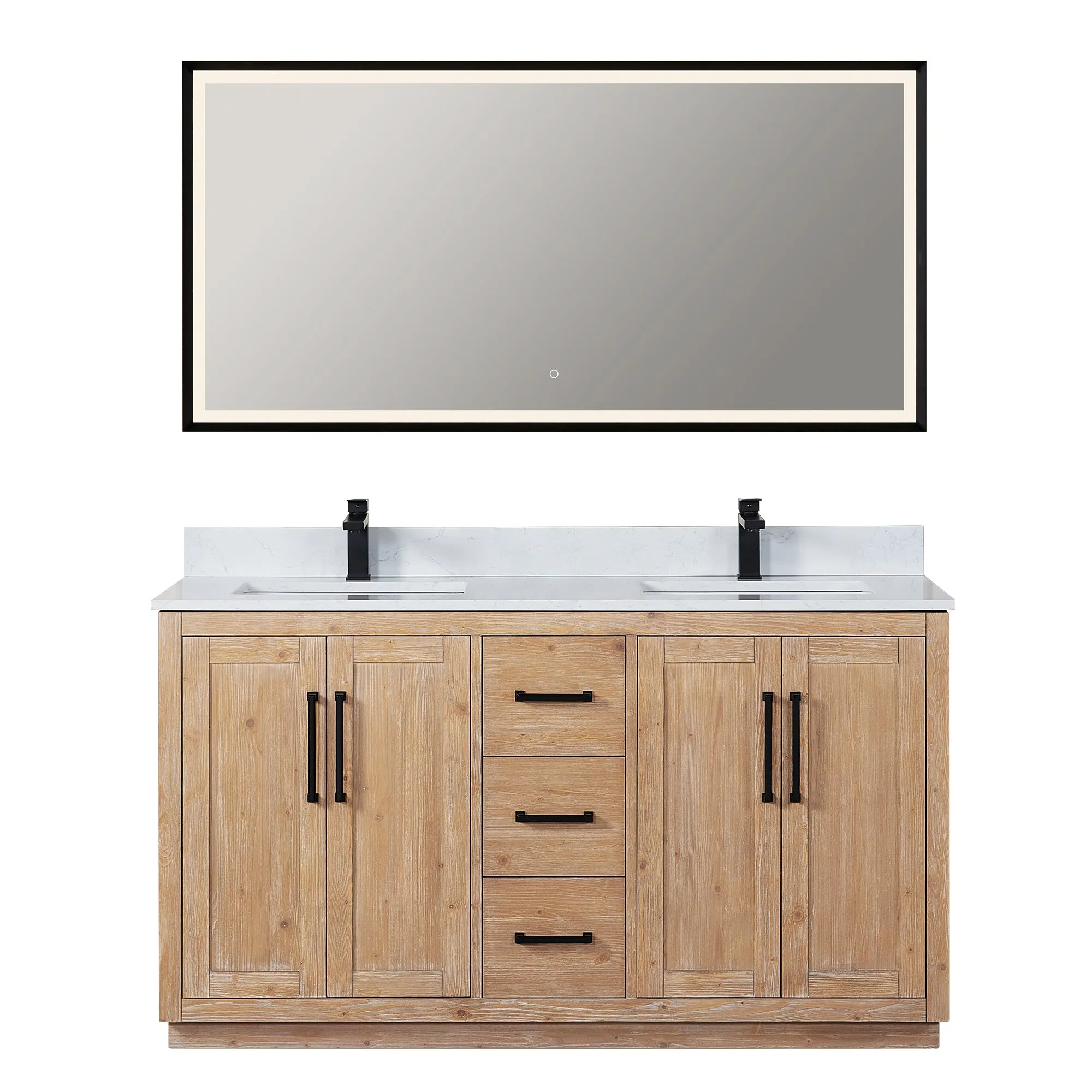 Cicero 60" Double Bathroom Vanity in Light Brown with Engineered Stone Countertop