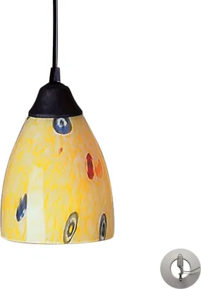 Classico 1 Light Pendant In Dark Rust and Yellow Blaze Glass - Includes Recessed Lighting Kit