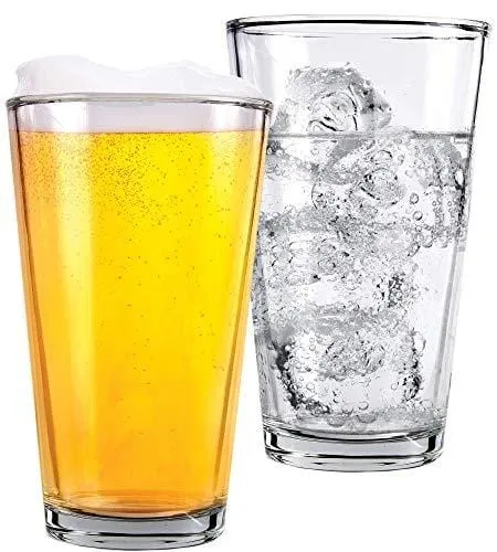 Clear Glass Beer Cups – 6 Pack – All Purpose Drinking Tumblers, 16 oz – Elegant Design for Home and Kitchen – Great for Restaurants, Bars, Parties – by Kitchen Lux