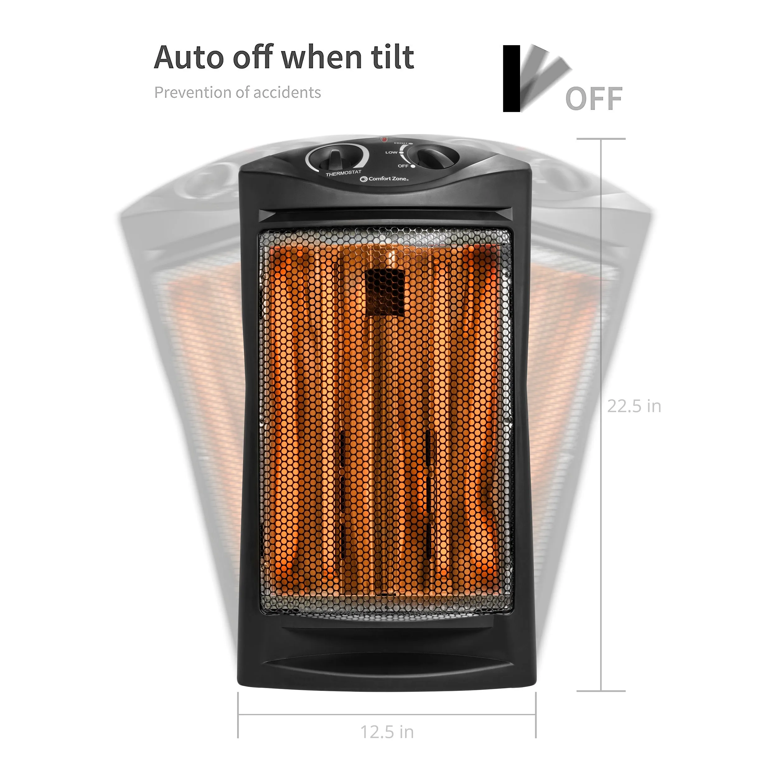 Comfort Zone Fan-Assisted Tower Radiant Quartz Heater in Black