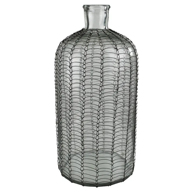 Conde Glass Bottle, Woven Wire - Lrg