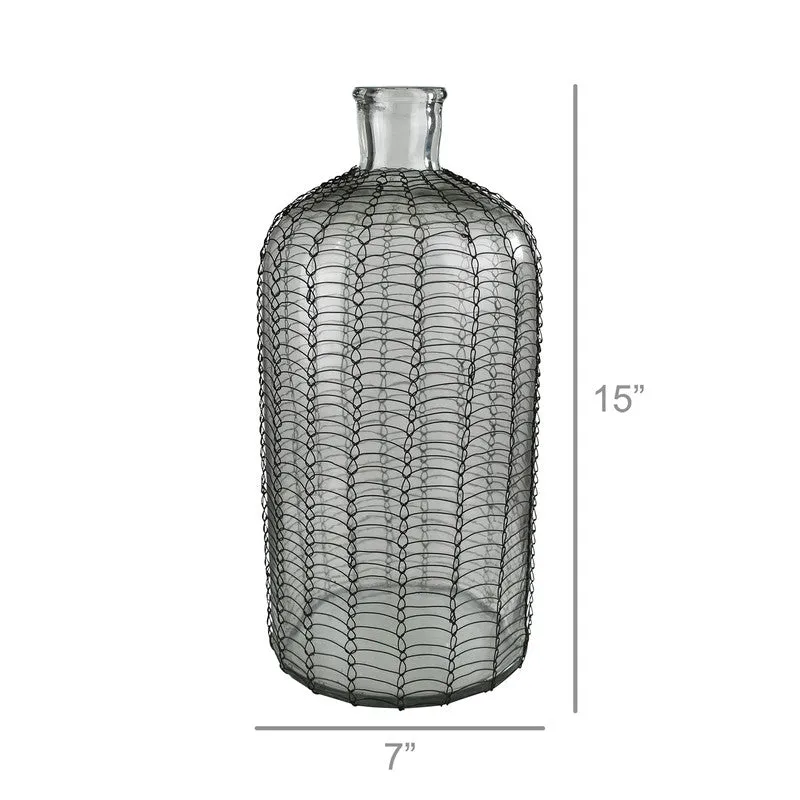 Conde Glass Bottle, Woven Wire - Lrg