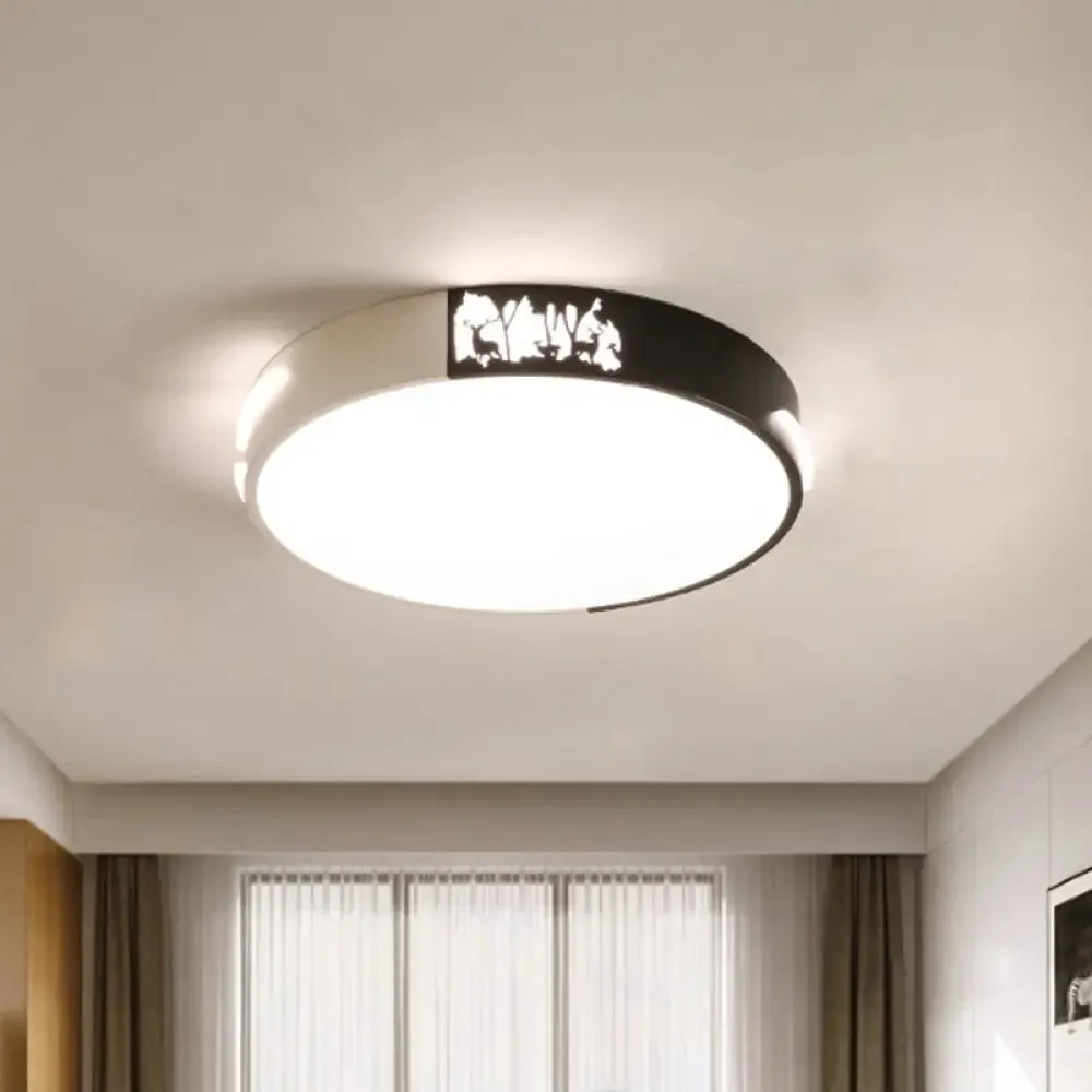 Contemporary Black and White Metal Flush Ceiling Light with LED and Recessed Diffuser in White/Warm Light - 16"/19.5" Dia