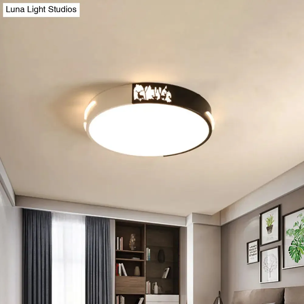 Contemporary Black and White Metal Flush Ceiling Light with LED and Recessed Diffuser in White/Warm Light - 16"/19.5" Dia