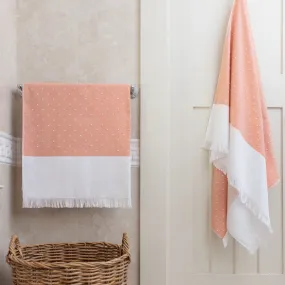 Coral Dot Fouta Towel Resort Bundle (4 Wash   4 Hand   4 Bath Towels   2 Bath Sheets)