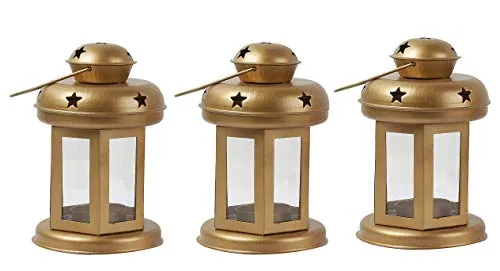 Datalact Star Light Decorative Metal Lantern Indoor Outdoor Hanging Lantern, Designer Candle Tealight Holder Set of 3