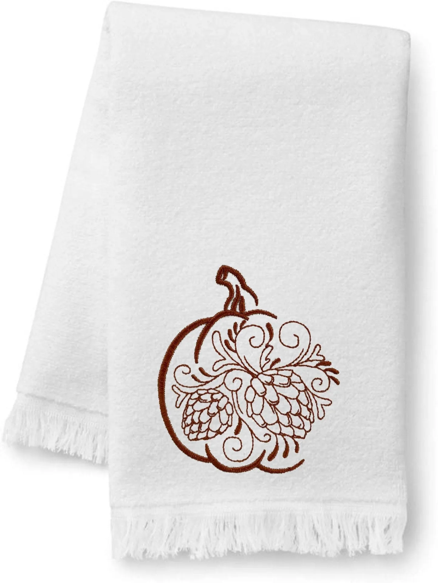 Decorative Autumn Pumpkin and Pine Cones Embroidered Bath Towels. 100% Cotton Hand or Fingertip Towel