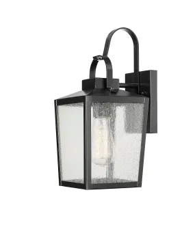 Devens Outdoor Wall Sconce - Powder Coated Black - Clear Seeded Glass - 9.375in. Extension - E26 Medium Base