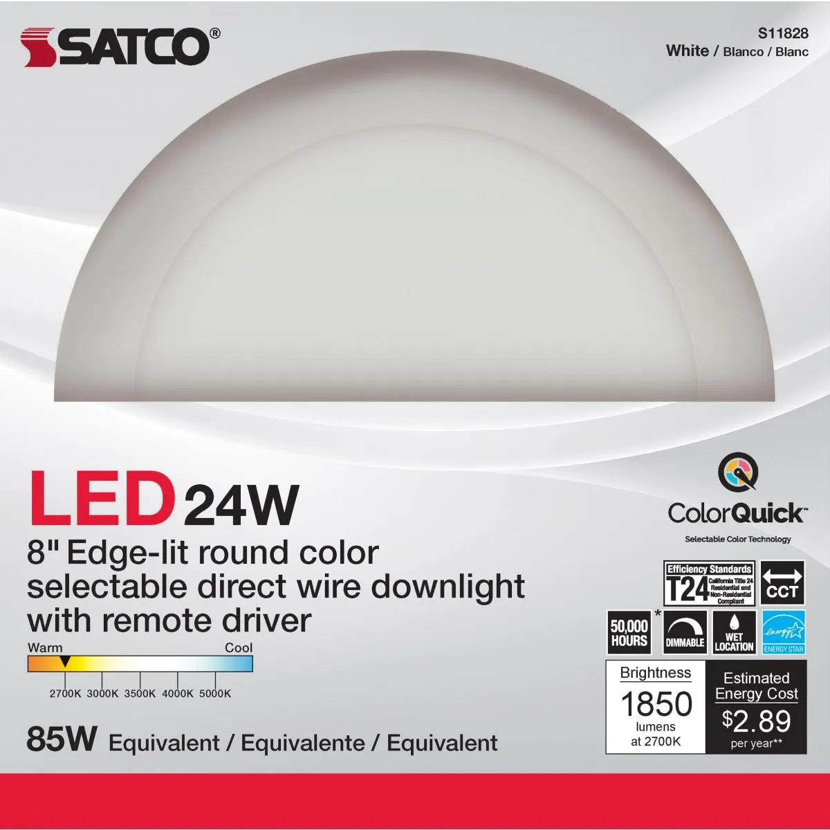 Edge-Lit 8 Inch Round Canless LED Recessed Light, 24 Watts, 1850 Lm, 27K|30K|35K|40K|50K