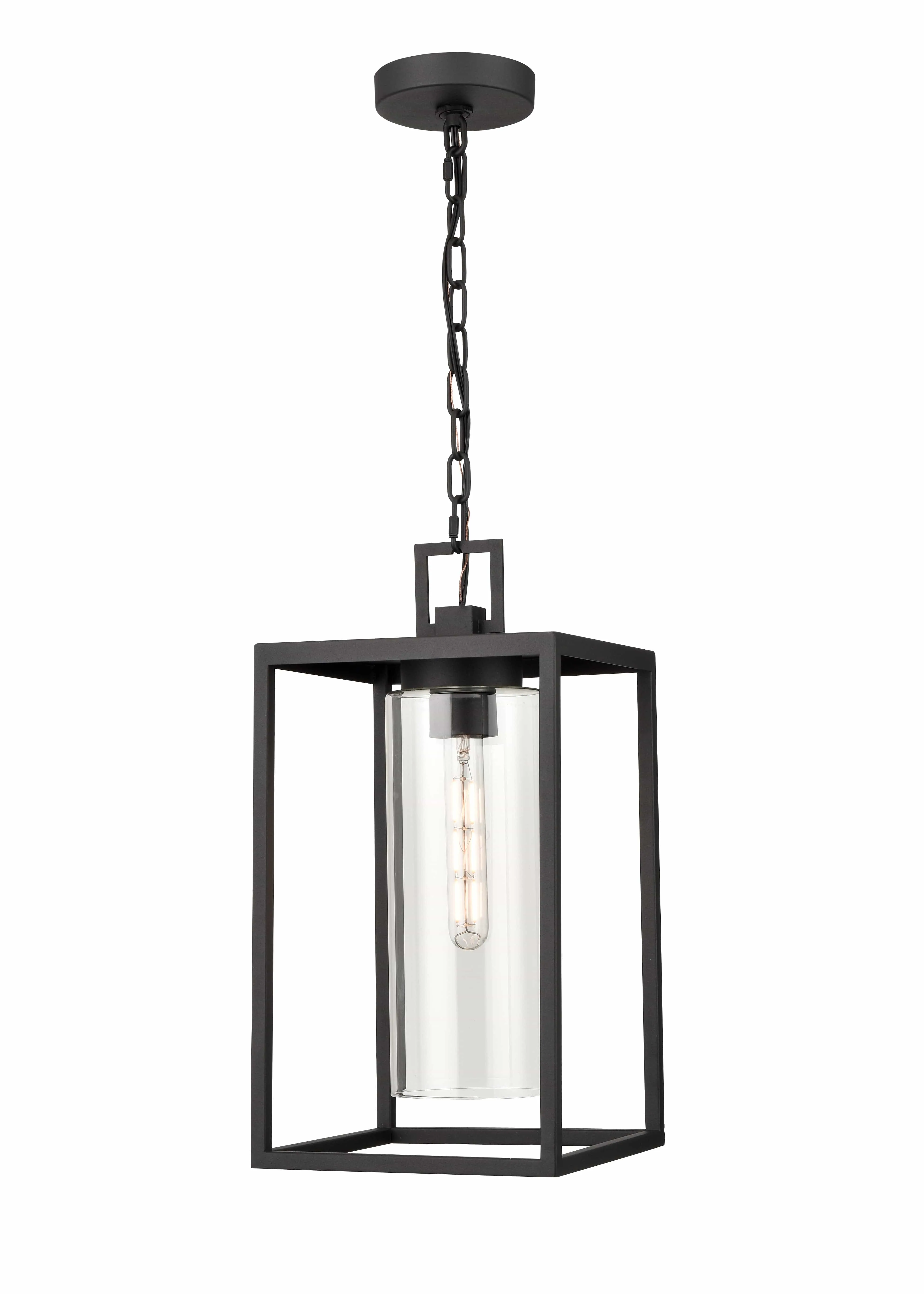 Ellway Outdoor Hanging Lantern - Textured Black - Clear Glass - 9in. Diameter - E26 Medium Base