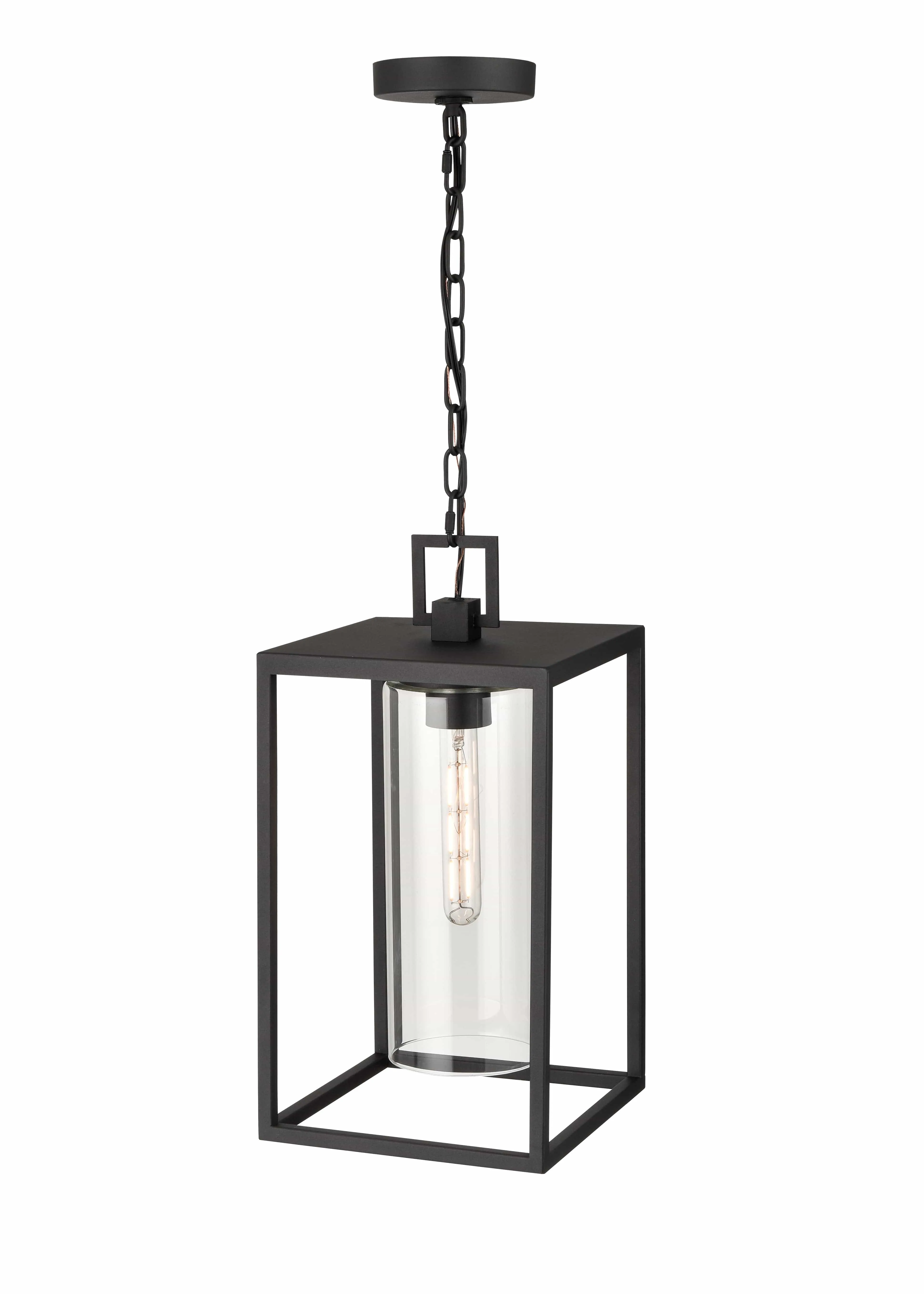 Ellway Outdoor Hanging Lantern - Textured Black - Clear Glass - 9in. Diameter - E26 Medium Base