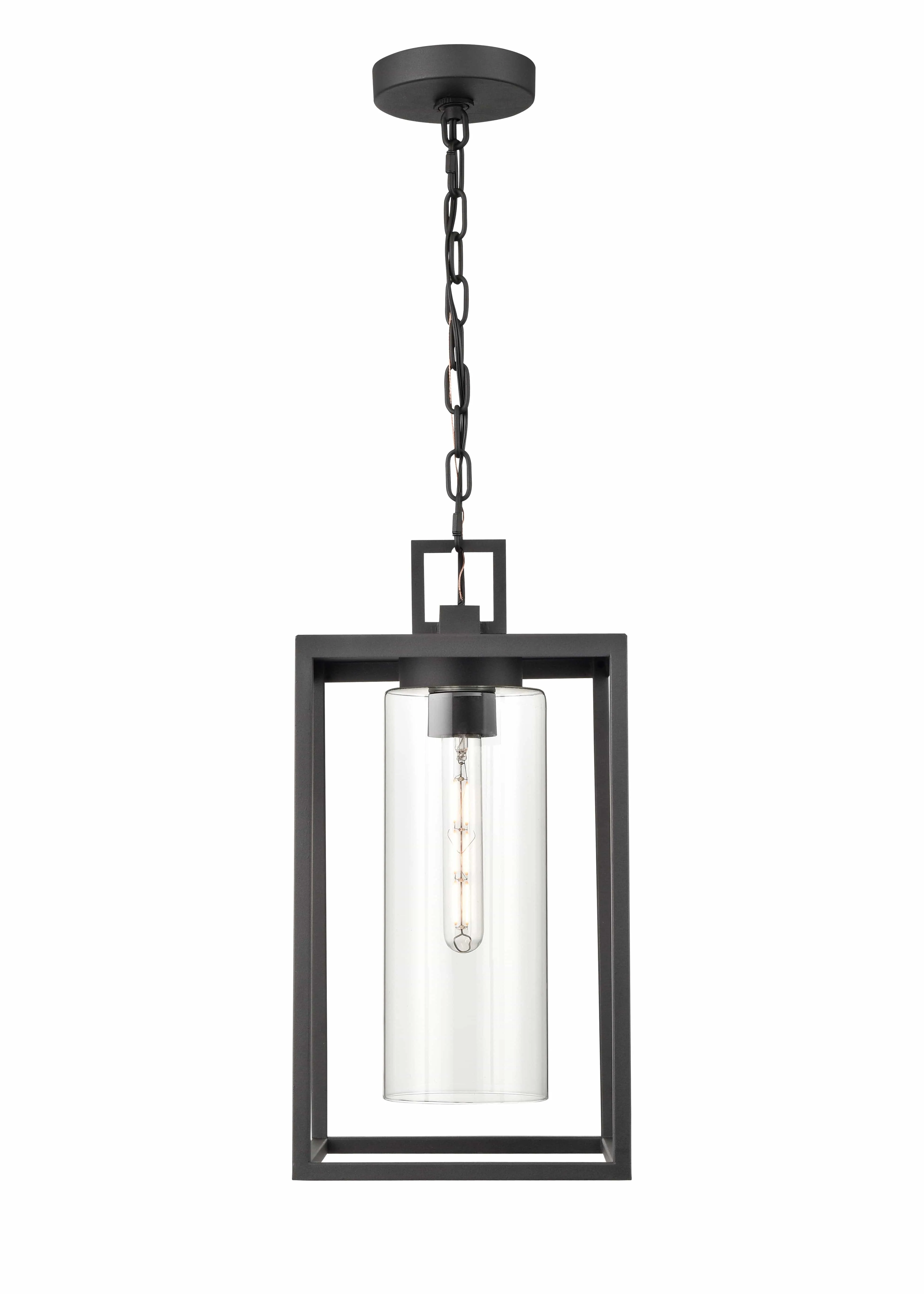 Ellway Outdoor Hanging Lantern - Textured Black - Clear Glass - 9in. Diameter - E26 Medium Base