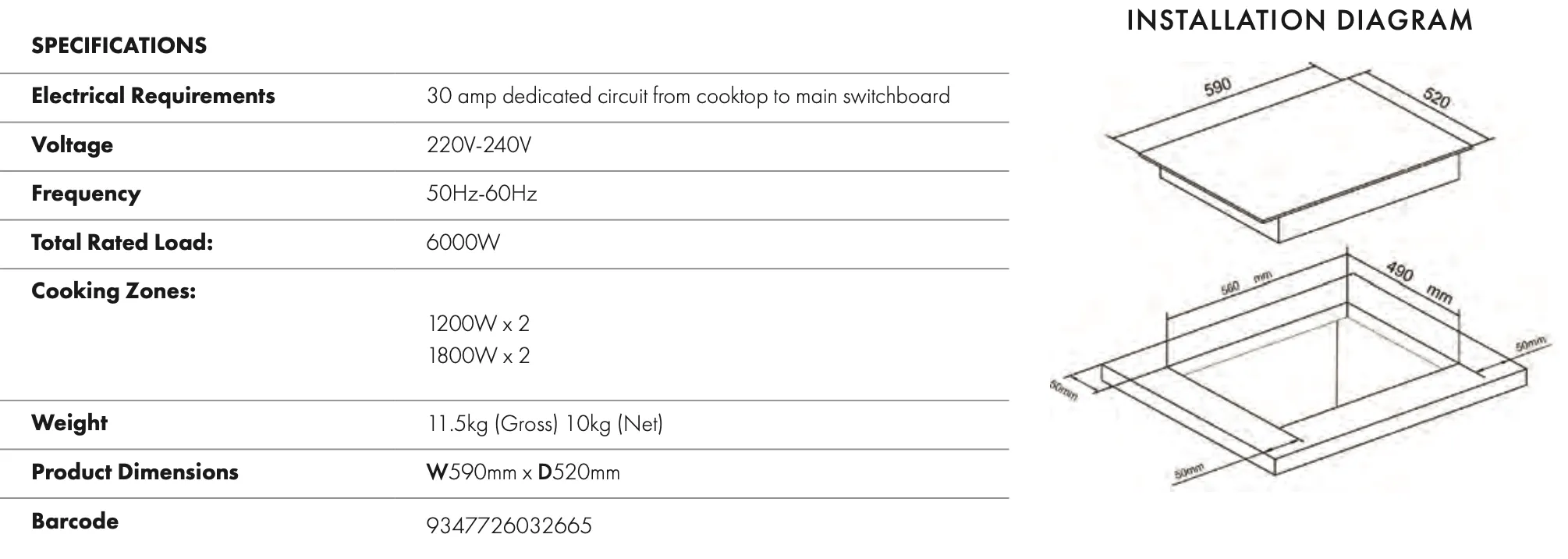 Euro Appliances EI03 60cm Induction Package