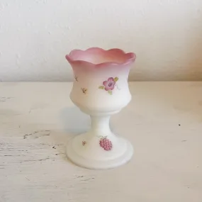 Fenton Berries & Blossoms White Satin Footed Votive Holder