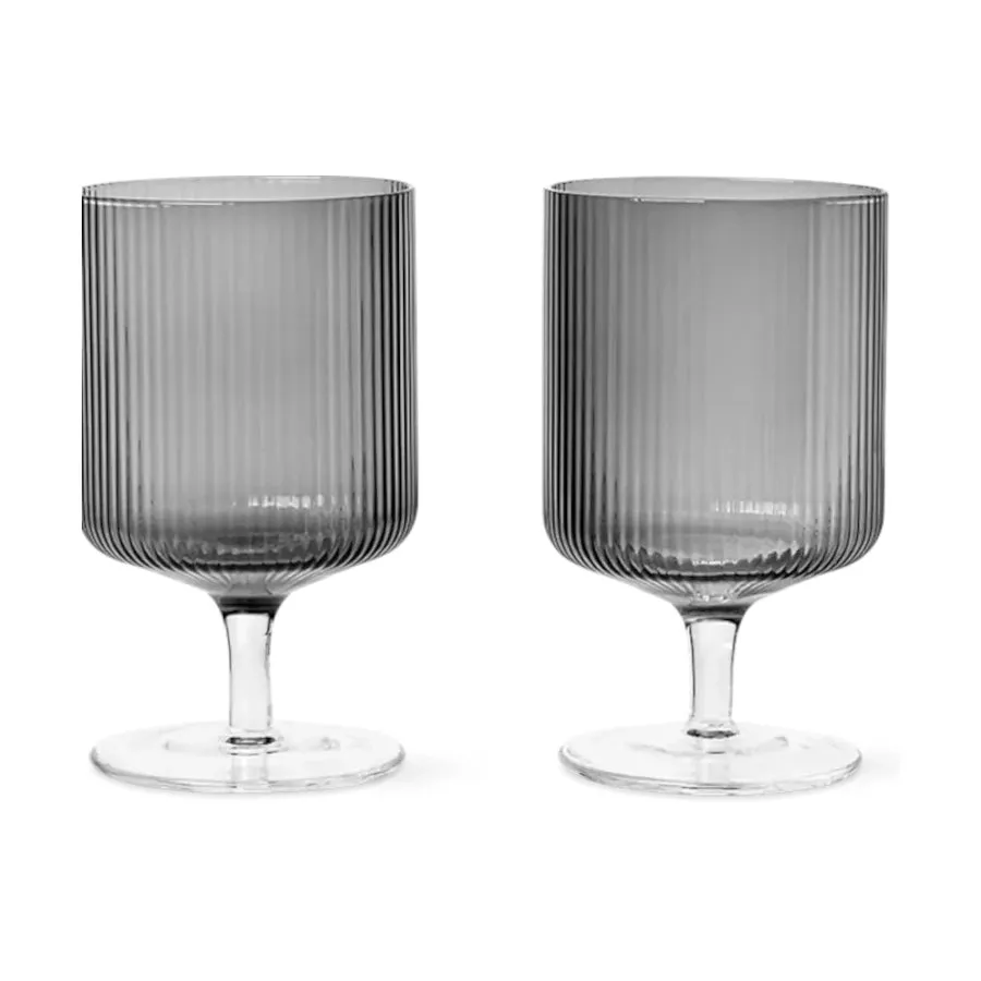 ferm Living Set of 2 Ripple Wine Glasses in Smoked Grey