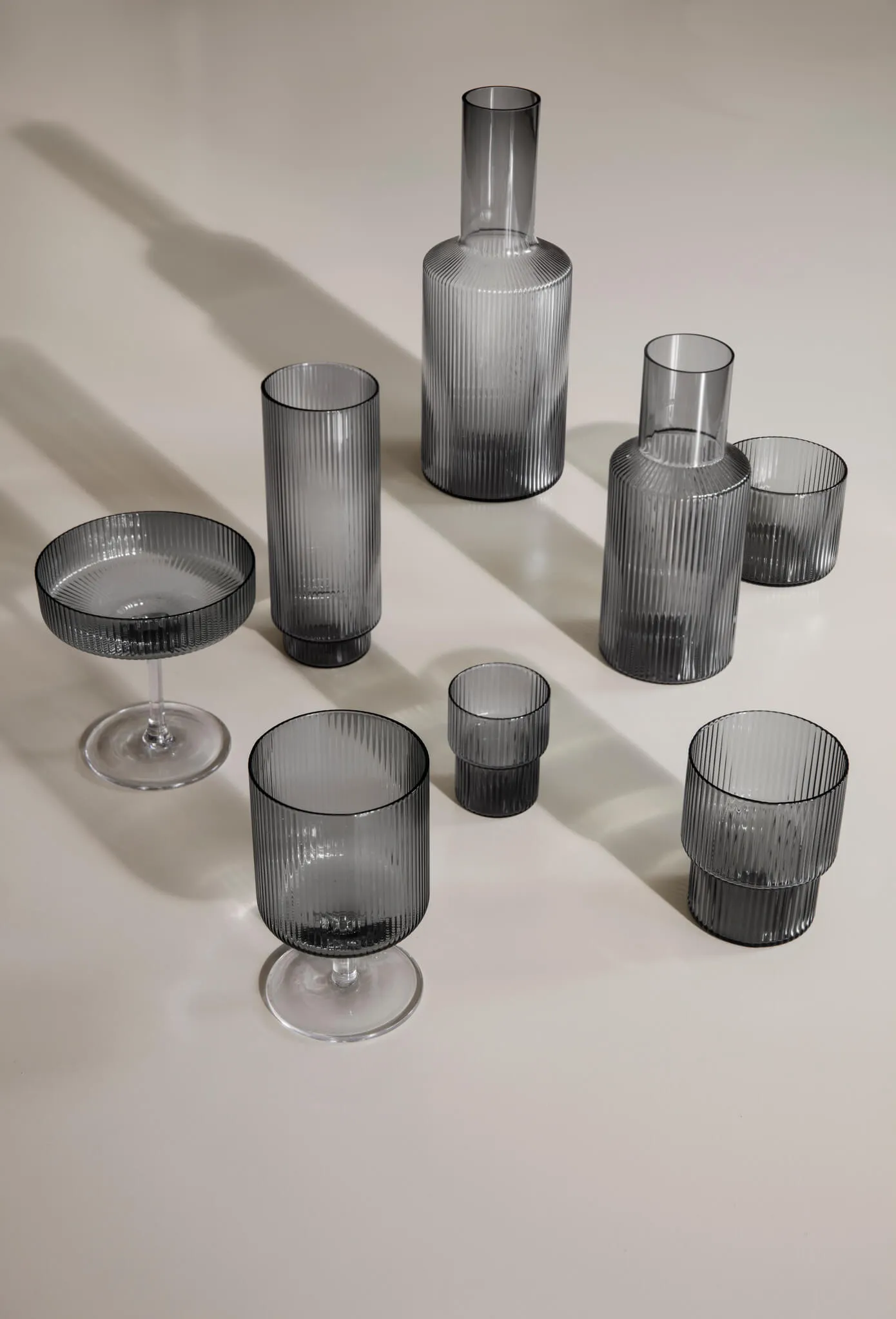 ferm Living Set of 2 Ripple Wine Glasses in Smoked Grey