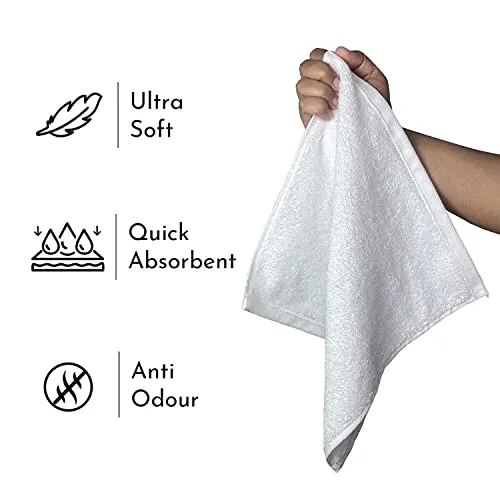 Fresh From Loom Cotton Face Towel 500 GSM, Size - 12x12 inch (Set of 4 pc White)