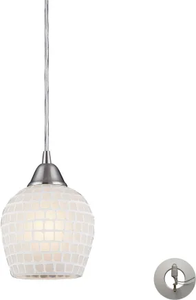 Fusion 1 Light Pendant In Satin Nickel and White Glass - Includes Recessed Lighting Kit