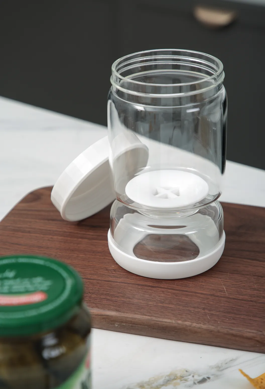 Genicook Dual-Part Glass Pickle Jar: The Flip-Over, Mess-Free Serving, Hand Blown Glass, Food Preserver