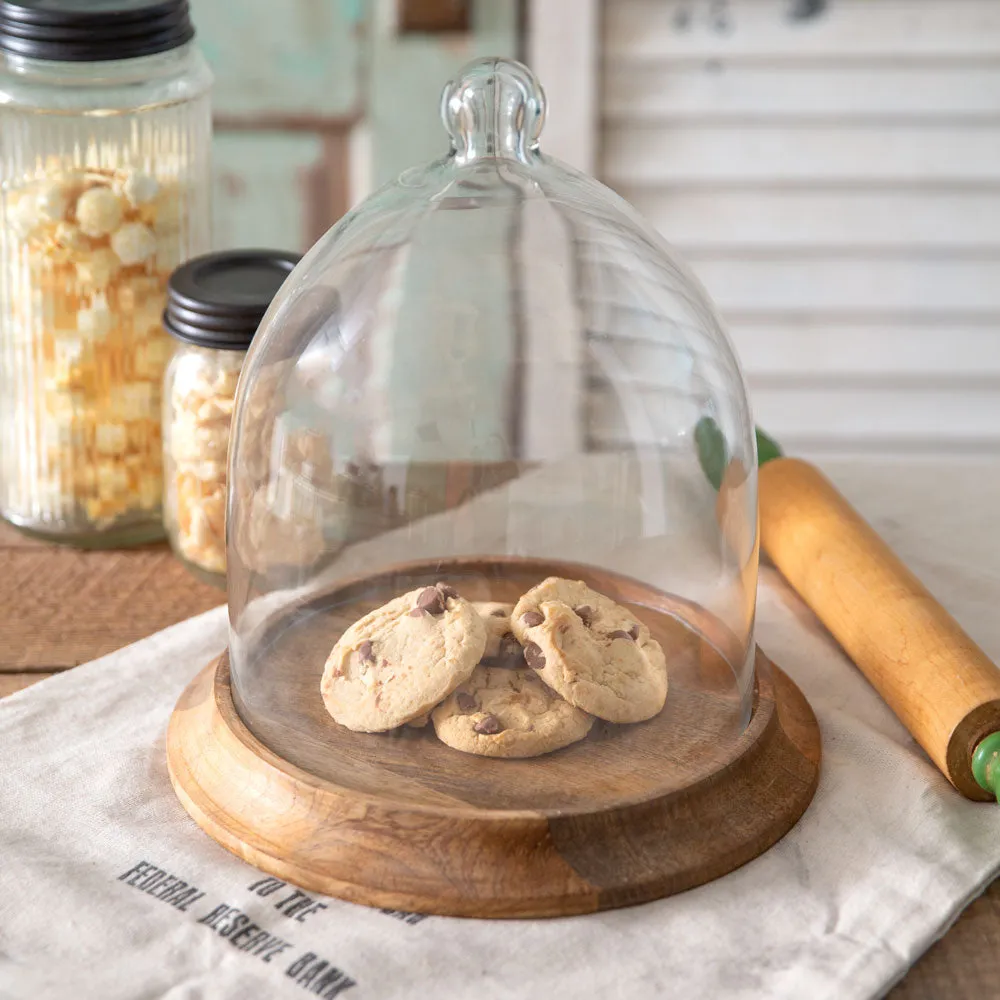 Glass Bell Shaped Cloche with Wood Base