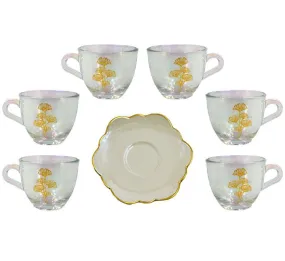 Glass Printed Milk/Haleeb Cup & Saucer Set of 12 Pieces