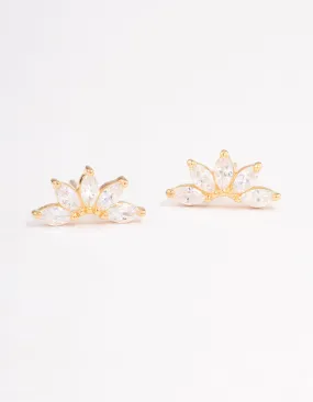 Gold Plated Sterling Silver Cubic Zirconia Fan Stud Earrings