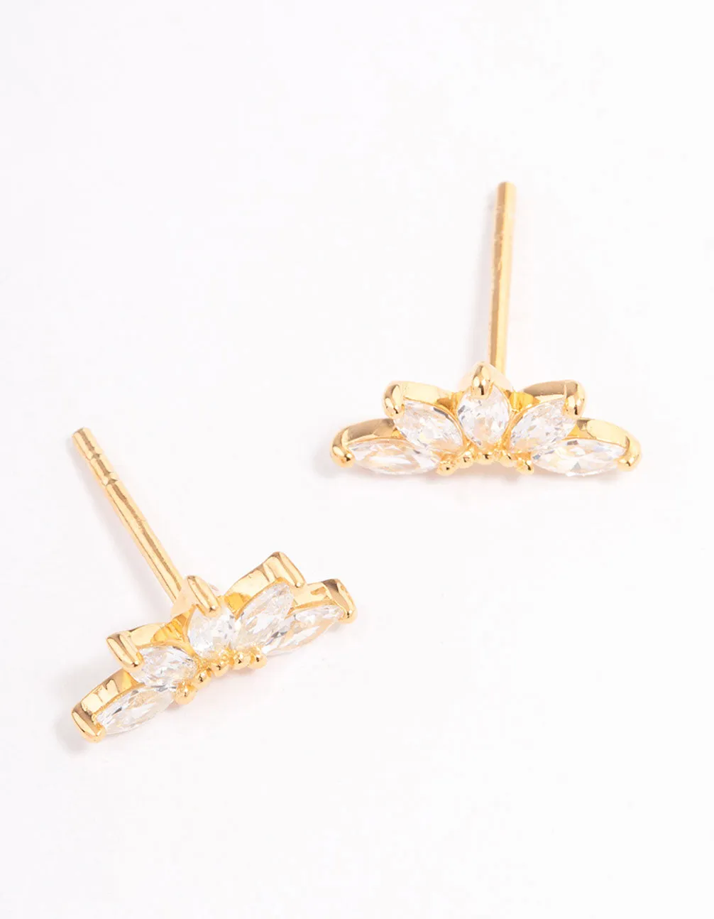 Gold Plated Sterling Silver Cubic Zirconia Fan Stud Earrings