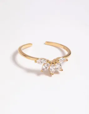 Gold Plated Sterling Silver Fan Diamante Ring