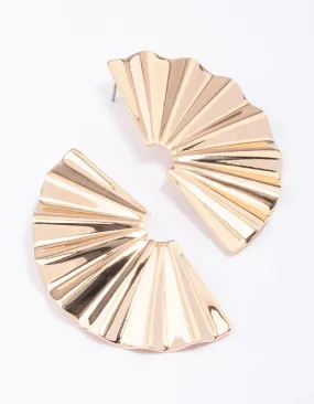 Gold Wavy Crinkle Half Stud Earrings